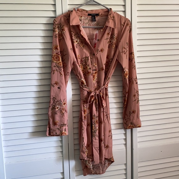 NWT Forever 21 Mauve Floral Button Dress w/Tie - Picture 2 of 6